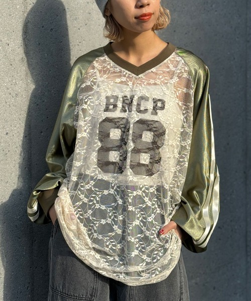 Tチャオ セール】レースドッキングフットボールTee（Tシャツ/カットソー