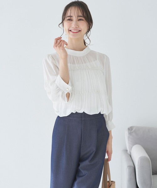 ANY SIS(エニィスィス)の「【洗える】シャーリングシアー ブラウス(シャツ/ブラウス・レディース・アイボリー系/ブラック系/スカイブルー系・2)」の6枚目の写真