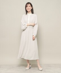 ◆【ベーシック／きちんと感あり／ウエストゴム／やわらか】配色ワンピース