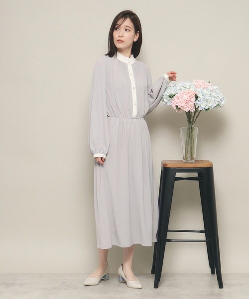 ITS'DEMO（イッツデモ）の「◆【ベーシック／きちんと感あり／ウエストゴム／やわらか】配色ワンピース（ワンピース・レディース・ナチュラル/ブラック/サックスブルー・00）」の3枚目の写真