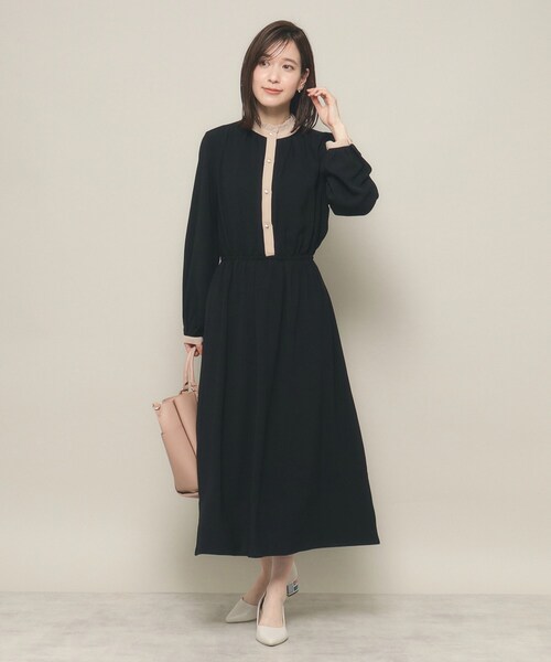 ITS'DEMO（イッツデモ）の「◆【ベーシック／きちんと感あり／ウエストゴム／やわらか】配色ワンピース（ワンピース・レディース・ナチュラル/ブラック/サックスブルー・00）」の2枚目の写真