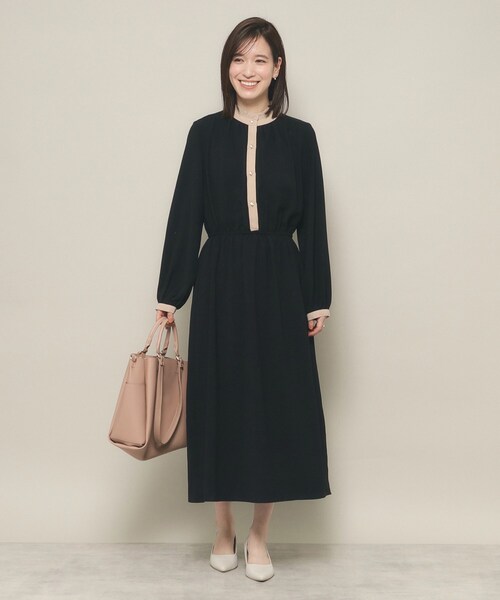 ITS'DEMO（イッツデモ）の「◆【ベーシック／きちんと感あり／ウエストゴム／やわらか】配色ワンピース（ワンピース・レディース・ナチュラル/ブラック/サックスブルー・00）」の5枚目の写真