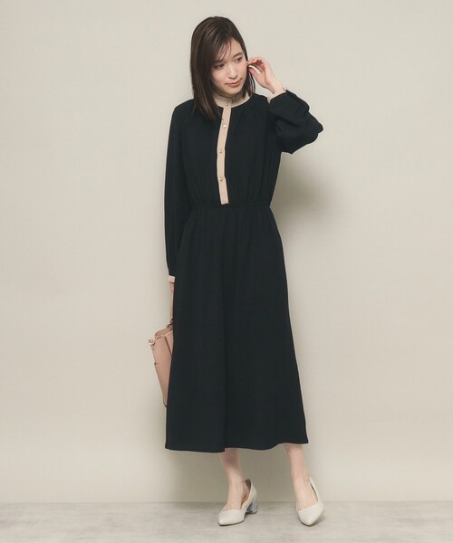 ITS'DEMO（イッツデモ）の「◆【ベーシック／きちんと感あり／ウエストゴム／やわらか】配色ワンピース（ワンピース・レディース・ナチュラル/ブラック/サックスブルー・00）」の4枚目の写真