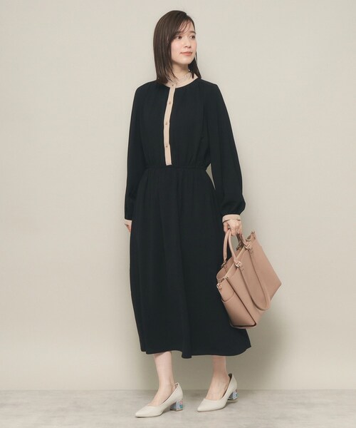 ITS'DEMO（イッツデモ）の「◆【ベーシック／きちんと感あり／ウエストゴム／やわらか】配色ワンピース（ワンピース・レディース・ナチュラル/ブラック/サックスブルー・00）」の6枚目の写真