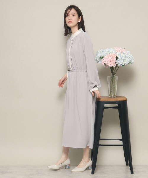 ITS'DEMO（イッツデモ）の「◆【ベーシック／きちんと感あり／ウエストゴム／やわらか】配色ワンピース（ワンピース・レディース・ナチュラル/ブラック/サックスブルー・00）」の14枚目の写真