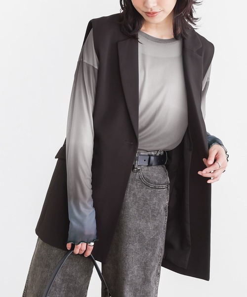 n'OrLABEL(ノアールレーベル)の「グラデーションプリントメッシュカットソー(Tシャツ/カットソー・レディース・グレー/ライトブルー・2/1)」の1枚目の写真
