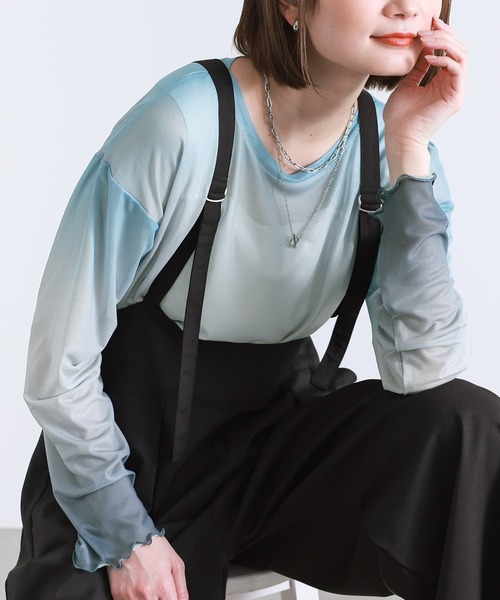 n'OrLABEL(ノアールレーベル)の「グラデーションプリントメッシュカットソー(Tシャツ/カットソー・レディース・グレー/ライトブルー・2/1)」の2枚目の写真