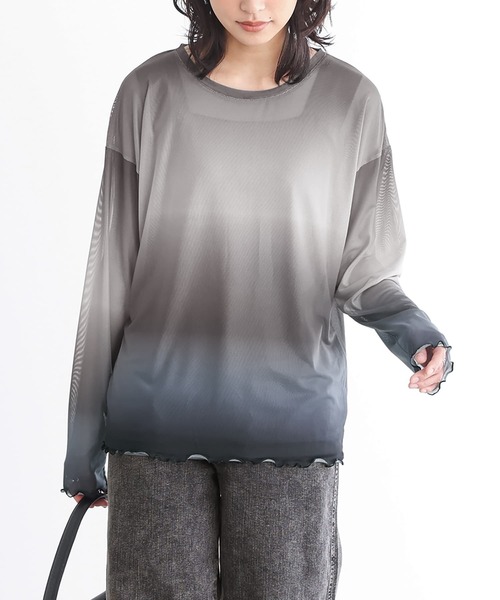 n'OrLABEL(ノアールレーベル)の「グラデーションプリントメッシュカットソー(Tシャツ/カットソー・レディース・グレー/ライトブルー・2/1)」の21枚目の写真