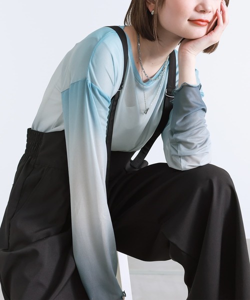 n'OrLABEL(ノアールレーベル)の「グラデーションプリントメッシュカットソー(Tシャツ/カットソー・レディース・グレー/ライトブルー・2/1)」の3枚目の写真