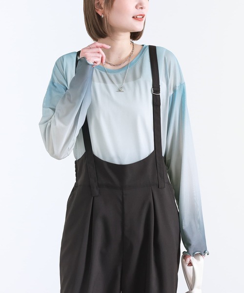 n'OrLABEL(ノアールレーベル)の「グラデーションプリントメッシュカットソー(Tシャツ/カットソー・レディース・グレー/ライトブルー・2/1)」の4枚目の写真
