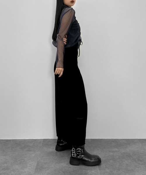 LVEU.(ラブユ.)の「【LVEU.】シャーリングシアーハイネックトップス / トップス シアー シースルー ラメ メッシュ ハイネック カットソー シャーリング アシンメトリー アシメ ブラック ネイビー(Tシャツ/カットソー・レディース・ブラック/ネイビー・FREE)」の16枚目の写真
