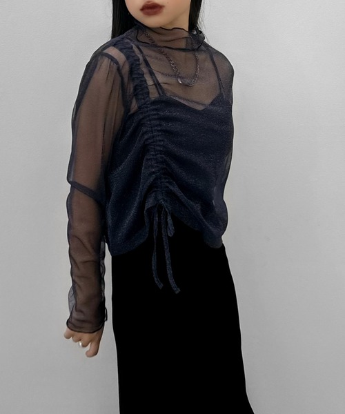 LVEU.(ラブユ.)の「【LVEU.】シャーリングシアーハイネックトップス / トップス シアー シースルー ラメ メッシュ ハイネック カットソー シャーリング アシンメトリー アシメ ブラック ネイビー(Tシャツ/カットソー・レディース・ブラック/ネイビー・FREE)」の17枚目の写真