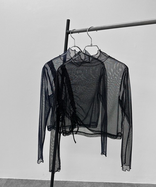 LVEU.(ラブユ.)の「【LVEU.】シャーリングシアーハイネックトップス / トップス シアー シースルー ラメ メッシュ ハイネック カットソー シャーリング アシンメトリー アシメ ブラック ネイビー(Tシャツ/カットソー・レディース・ブラック/ネイビー・FREE)」の20枚目の写真