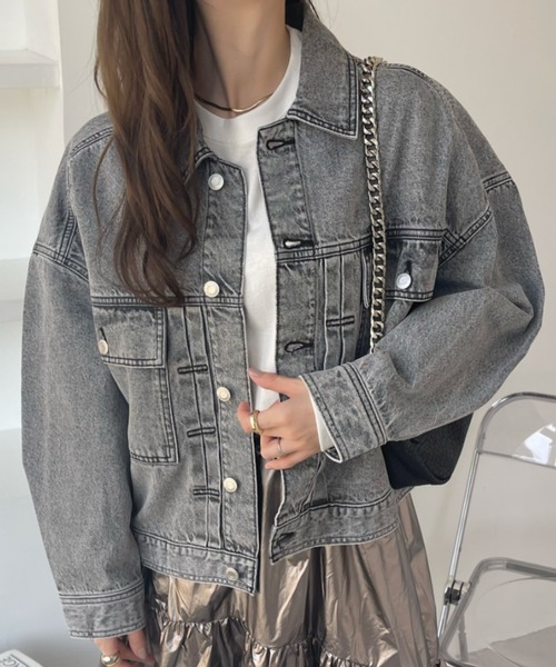 Ada.(エイダ)の「デニム ビッグシルエット Gジャン(デニムジャケット・レディース・ブルー/ブラック・M/L)」の1枚目の写真