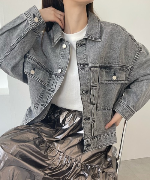 Ada.(エイダ)の「デニム ビッグシルエット Gジャン(デニムジャケット・レディース・ブルー/ブラック・M/L)」の7枚目の写真