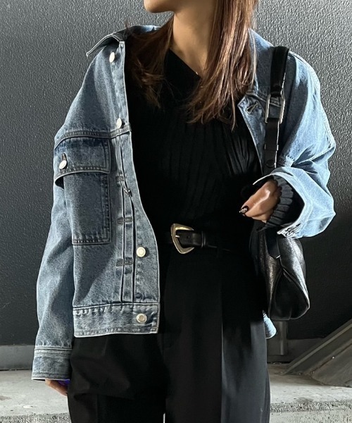Ada.(エイダ)の「デニム ビッグシルエット Gジャン(デニムジャケット・レディース・ブルー/ブラック・M/L)」の14枚目の写真
