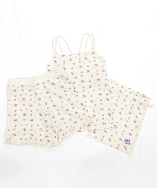 【セール】【JEMORGAN / ジェーイーモーガン】ワッフル花柄キャミ上下3点セット(ポーチ付き）（ルームウェア/パジャマ）｜JEMORGAN（ジェーイーモーガン） 5,303円