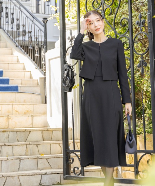スーツ・フォーマル・ドレス SHORT JACKET SET UP 結婚式・お呼ばれ対応 | ショート丈ノーカラージャケット