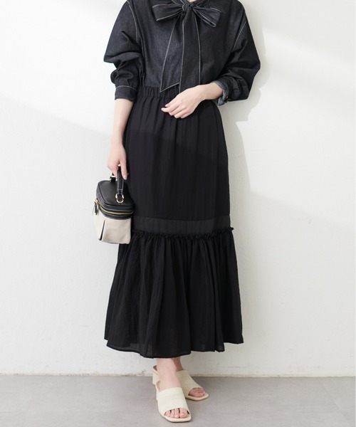 natural couture(ナチュラルクチュール)の「シアー切替ティアードスカート(スカート・レディース・ブラック/オフホワイト/その他1/その他2・FREE)」の14枚目の写真