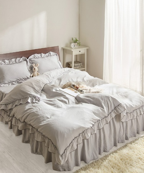 セール】フリル パイピング 掛け布団カバー 寝具 / シングル（寝具
