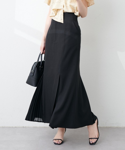 natural couture(ナチュラルクチュール)の「プリーツちらりお上品レディスカート(スカート・レディース・ライトベージュ/ブラック/ライトグレー・FREE)」の5枚目の写真