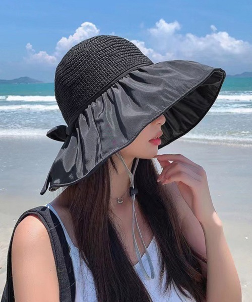 Miniministore（ミニミニストア）の「サンバイザー バケットハットバックリボン（ハット・レディース・ライトブラウン/ピンク/イエロー/ブラック/アイボリー・FREE）」の2枚目の写真