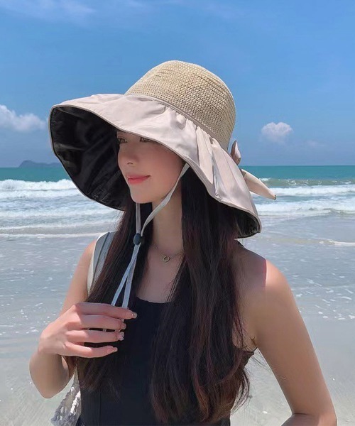 Miniministore（ミニミニストア）の「サンバイザー バケットハットバックリボン（ハット・レディース・ライトブラウン/ピンク/イエロー/ブラック/アイボリー・FREE）」の7枚目の写真