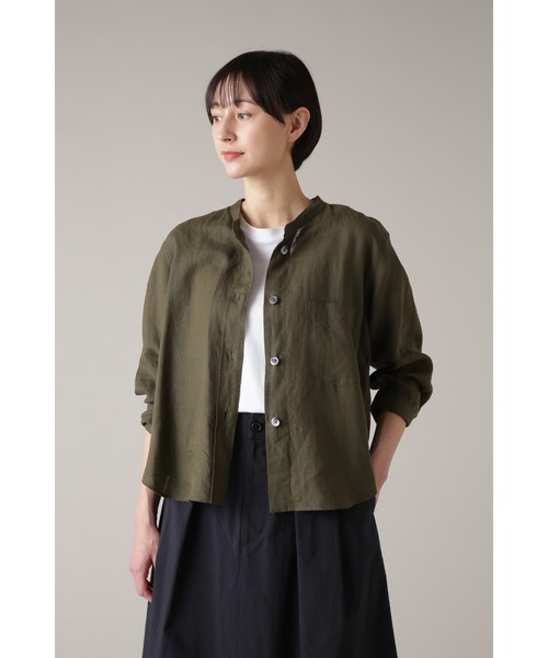 MARGARET HOWELL(マーガレットハウエル)の「LINEN VOILE(シャツ/ブラウス・レディース・ダークブラウン/ホワイト/オリーブ・3/2/1)」の3枚目の写真