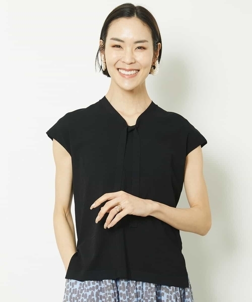 MICHEL KLEIN（ミッシェル・クラン）の「［アンサンブル対応］フレンチスリーブボウタイニット（ニット/セーター・レディース・ターコイズブルー/ブラック/ホワイト・40/38）」の7枚目の写真