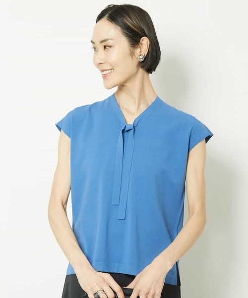 MICHEL KLEIN（ミッシェル・クラン）の「［アンサンブル対応］フレンチスリーブボウタイニット（ニット/セーター・レディース・ターコイズブルー/ブラック/ホワイト・40/38）」の12枚目の写真