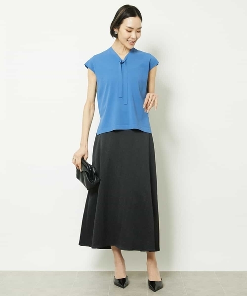 MICHEL KLEIN（ミッシェル・クラン）の「［アンサンブル対応］フレンチスリーブボウタイニット（ニット/セーター・レディース・ターコイズブルー/ブラック/ホワイト・40/38）」の15枚目の写真