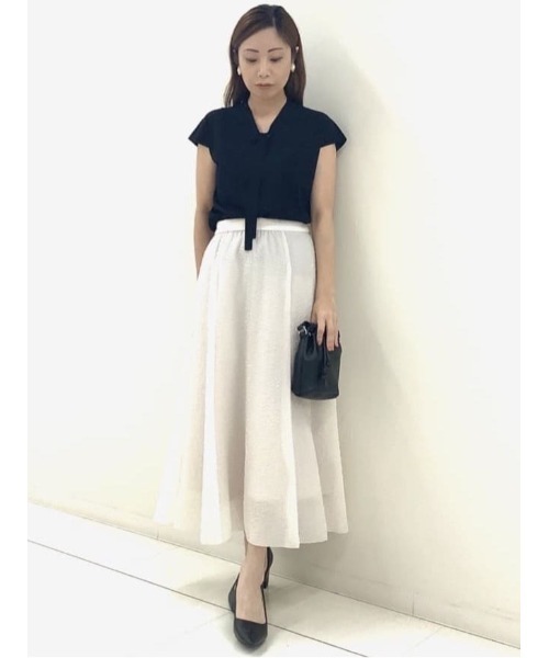 MICHEL KLEIN（ミッシェル・クラン）の「［アンサンブル対応］フレンチスリーブボウタイニット（ニット/セーター・レディース・ターコイズブルー/ブラック/ホワイト・40/38）」の6枚目の写真