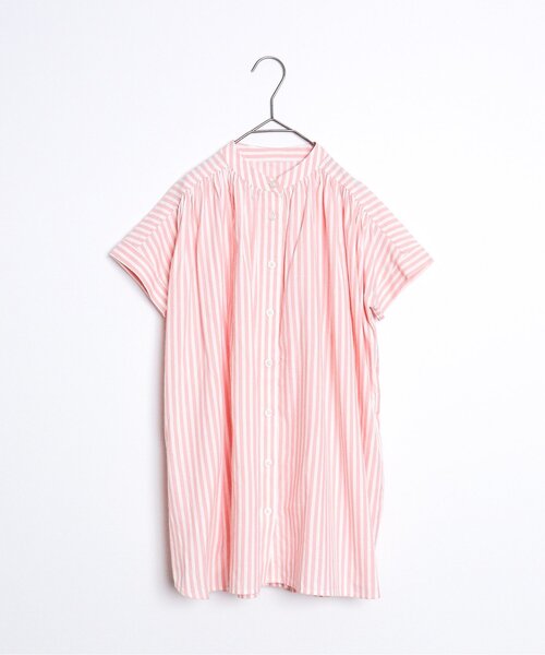 p.premier（ピードットプルミエ）の「たくさんギャザーのストライプシャツワンピース（ワンピース・キッズ・ブルー/イエロー/ブラウン/ピンク・80/90/100/110/120/130/140）」の4枚目の写真