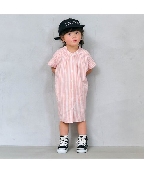p.premier（ピードットプルミエ）の「たくさんギャザーのストライプシャツワンピース（ワンピース・キッズ・ブルー/イエロー/ブラウン/ピンク・80/90/100/110/120/130/140）」の11枚目の写真