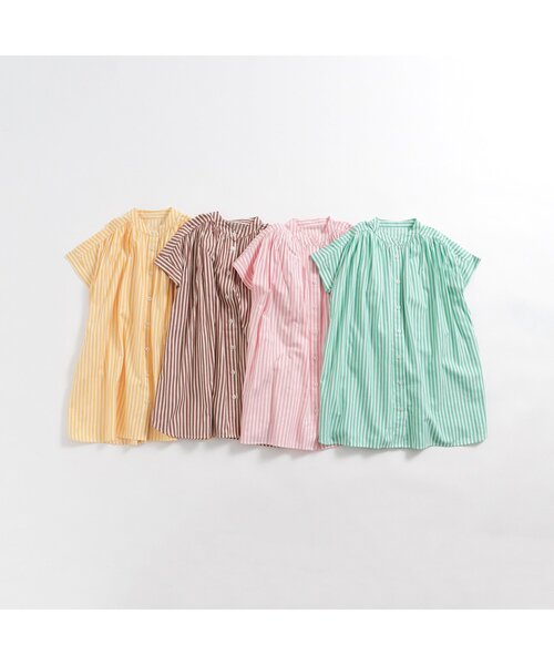 p.premier（ピードットプルミエ）の「たくさんギャザーのストライプシャツワンピース（ワンピース・キッズ・ブルー/イエロー/ブラウン/ピンク・80/90/100/110/120/130/140）」の12枚目の写真