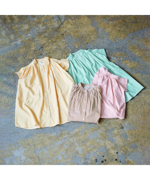 p.premier（ピードットプルミエ）の「たくさんギャザーのストライプシャツワンピース（ワンピース・キッズ・ブルー/イエロー/ブラウン/ピンク・80/90/100/110/120/130/140）」の14枚目の写真