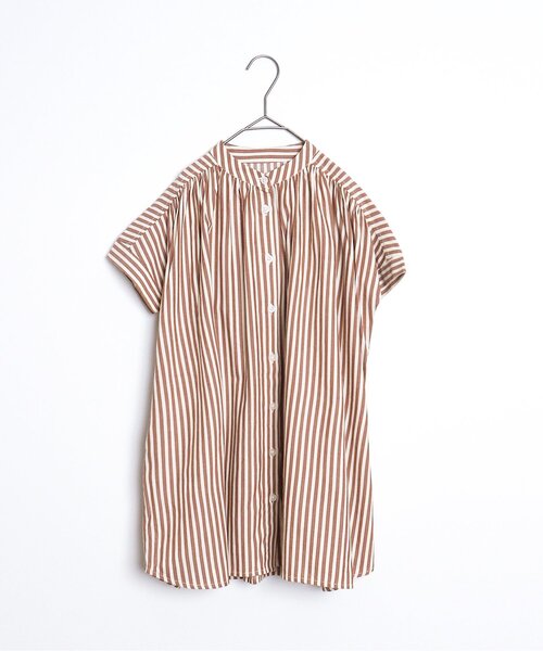 p.premier（ピードットプルミエ）の「たくさんギャザーのストライプシャツワンピース（ワンピース・キッズ・ブルー/イエロー/ブラウン/ピンク・80/90/100/110/120/130/140）」の15枚目の写真