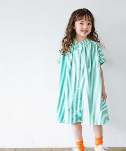 p.premier（ピードットプルミエ）の「たくさんギャザーのストライプシャツワンピース（ワンピース・キッズ・ブルー/イエロー/ブラウン/ピンク・80/90/100/110/120/130/140）」の8枚目の写真