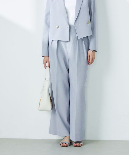 NOLLEY’S（ノーリーズ）の「《セットアップ対応》ウォッシャブルサッカーストライプパンツ（その他パンツ・レディース・ネイビー/ブルー系その他3/オフホワイト・38/36）」の4枚目の写真