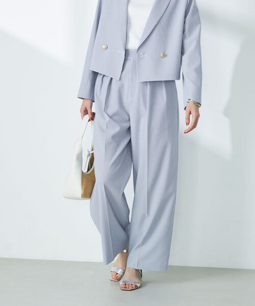 NOLLEY’S（ノーリーズ）の「《セットアップ対応》ウォッシャブルサッカーストライプパンツ（その他パンツ・レディース・ネイビー/ブルー系その他3/オフホワイト・38/36）」の5枚目の写真