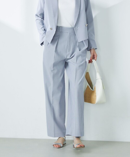 NOLLEY’S（ノーリーズ）の「《セットアップ対応》ウォッシャブルサッカーストライプパンツ（その他パンツ・レディース・ネイビー/ブルー系その他3/オフホワイト・38/36）」の7枚目の写真