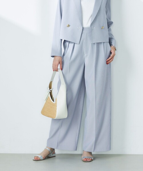 NOLLEY’S（ノーリーズ）の「《セットアップ対応》ウォッシャブルサッカーストライプパンツ（その他パンツ・レディース・ネイビー/ブルー系その他3/オフホワイト・38/36）」の8枚目の写真