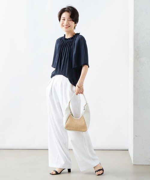 NOLLEY’S（ノーリーズ）の「《セットアップ対応》ウォッシャブルサッカーストライプパンツ（その他パンツ・レディース・ネイビー/ブルー系その他3/オフホワイト・38/36）」の10枚目の写真