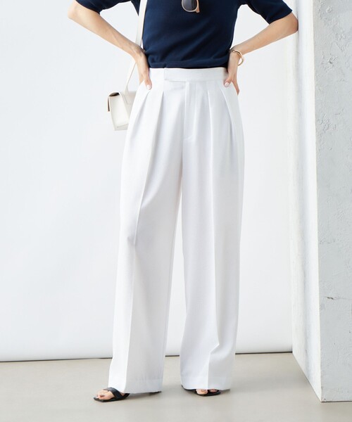 NOLLEY’S（ノーリーズ）の「《セットアップ対応》ウォッシャブルサッカーストライプパンツ（その他パンツ・レディース・ネイビー/ブルー系その他3/オフホワイト・38/36）」の12枚目の写真