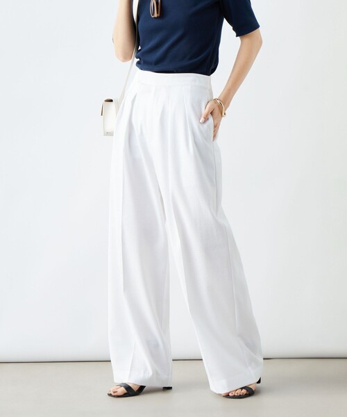 NOLLEY’S（ノーリーズ）の「《セットアップ対応》ウォッシャブルサッカーストライプパンツ（その他パンツ・レディース・ネイビー/ブルー系その他3/オフホワイト・38/36）」の13枚目の写真