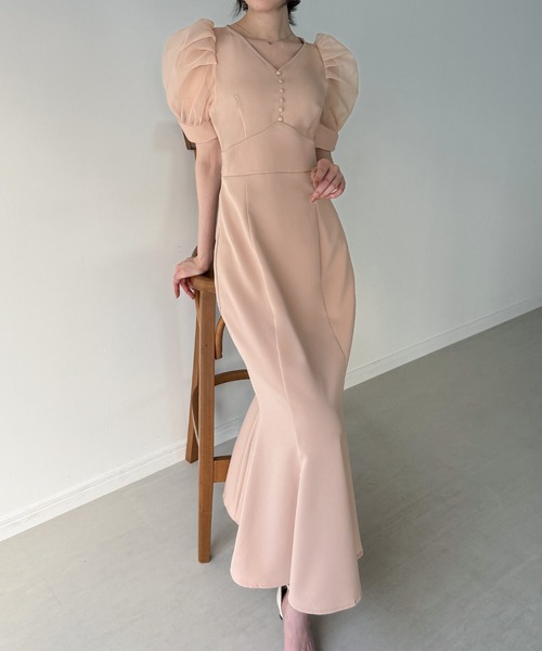 【美品】Acka. dress one-piece マキシ丈 ベージュ 1番人気 セール】【M～3XL展開】Aラインノースリーブマキシ丈ワンピース