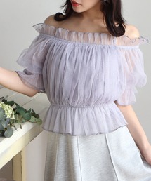 ROYAL PARTY | ラメチュールオフショルトップス(Tシャツ/カットソー)