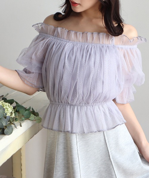 【セール】ラメチュールオフショルトップス（Tシャツ/カットソー）｜ROYAL PARTY（ロイヤルパーティー） 5,013円