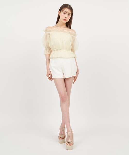 ROYAL PARTY（ロイヤルパーティー）の「ラメチュールオフショルトップス（Tシャツ/カットソー・レディース・イエロー/オフホワイト/グレー・FREE）」の21枚目の写真