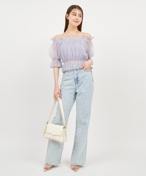 ROYAL PARTY（ロイヤルパーティー）の「ラメチュールオフショルトップス（Tシャツ/カットソー・レディース・イエロー/オフホワイト/グレー・FREE）」の19枚目の写真